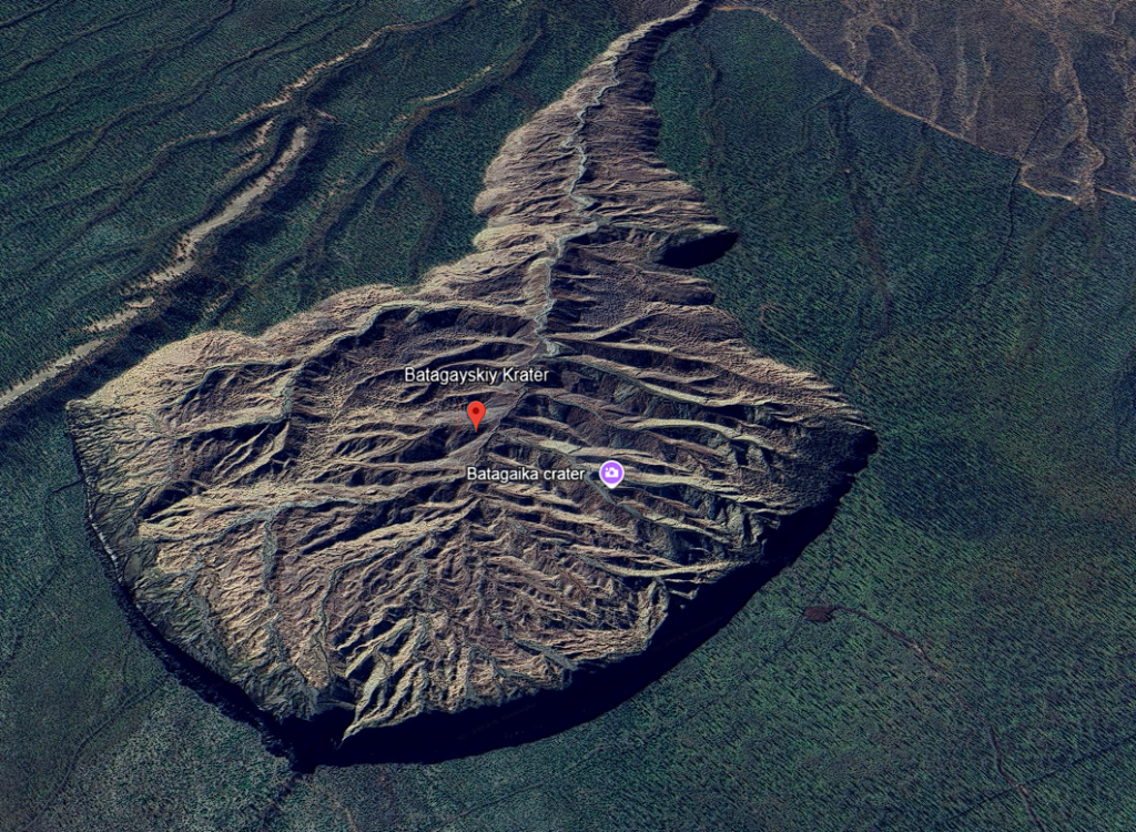 Der Batagaika-Krater als Screenshot von Google Earth.